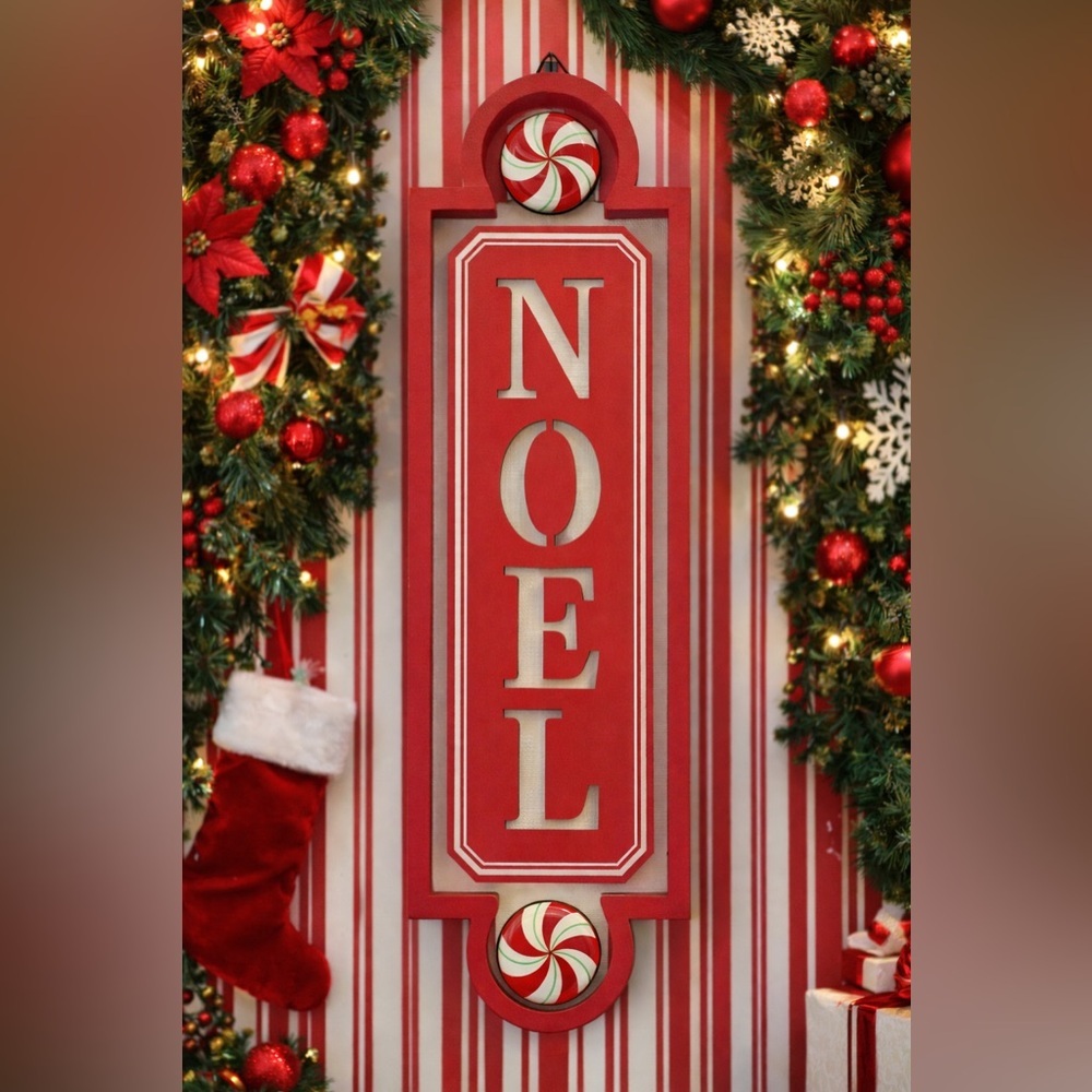 NOEL Christmas wall hanging sign NEW NWT wood 22 in tall festive Xmas decor